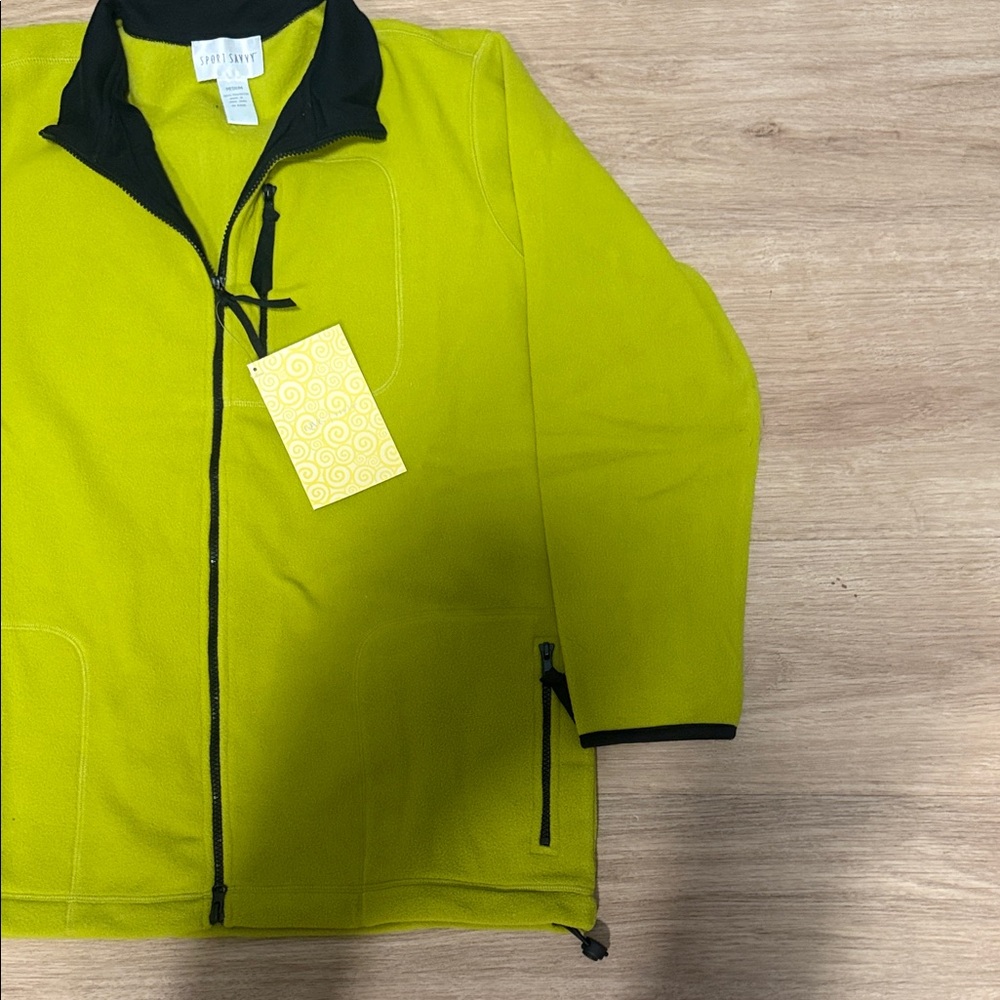 Vibrant Lime Green women’s  Jacket with Black Accents - Picture 4 of 5